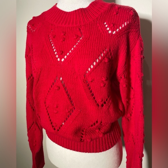 Loft Geo Pointelle Bobble Sweater Red NWT Size M Christmas Valentines Winter - Picture 4 of 9
